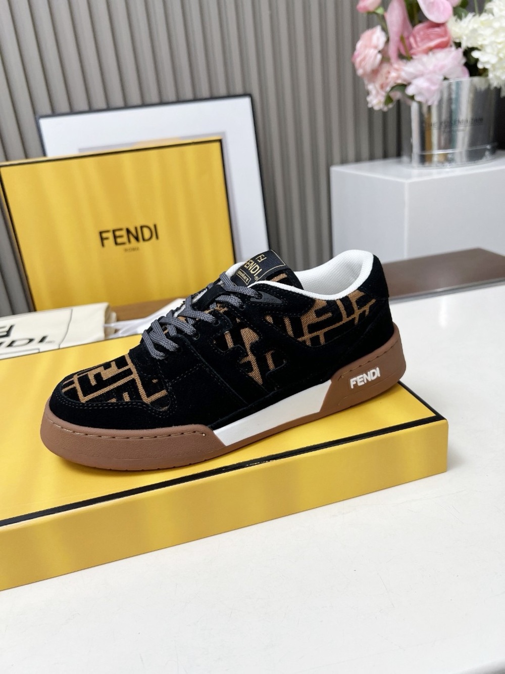 Fendi Men's Black & Brown Logo Low-Top Sneaker